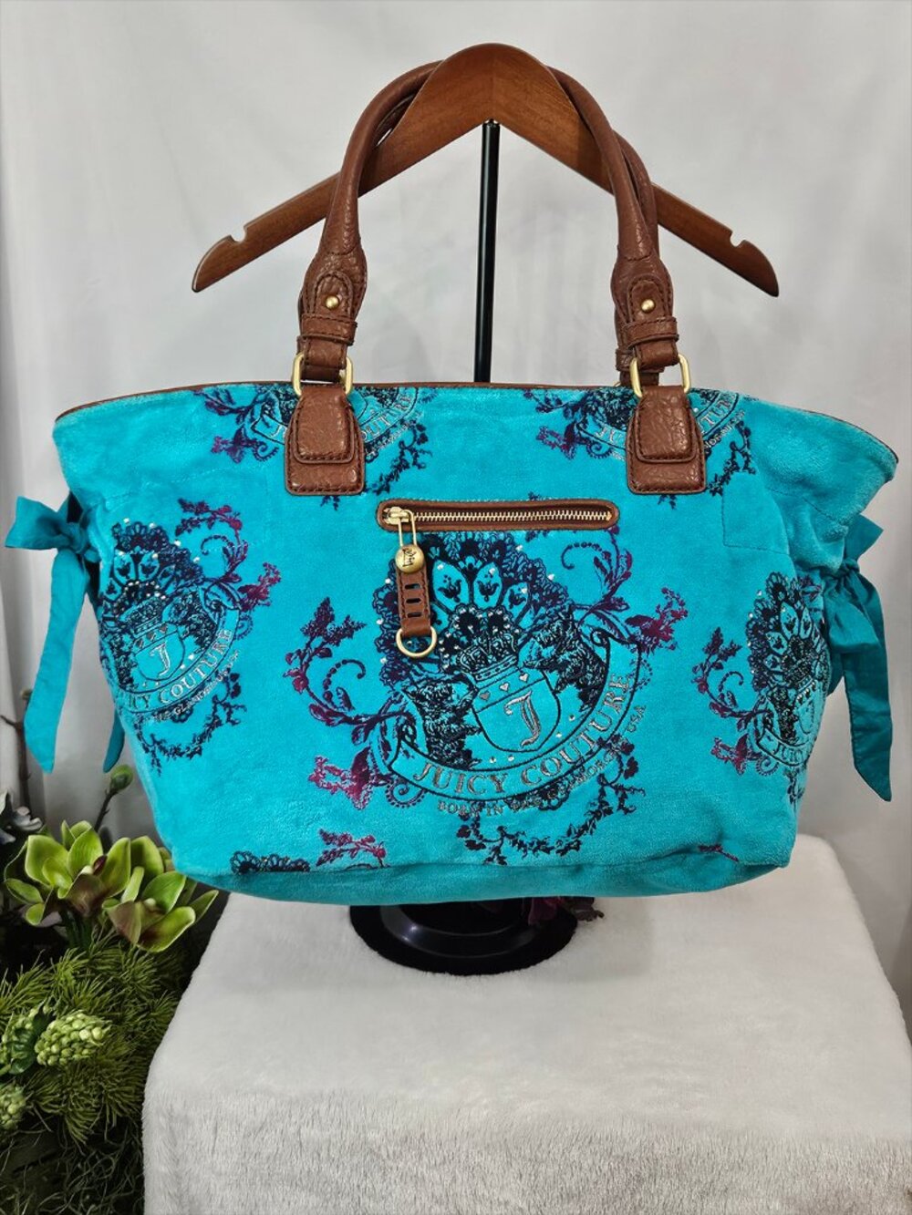 Vintage Juicy Couture Splendour Tote - Used w Tag Aqua Crown Crest Purple Y2K